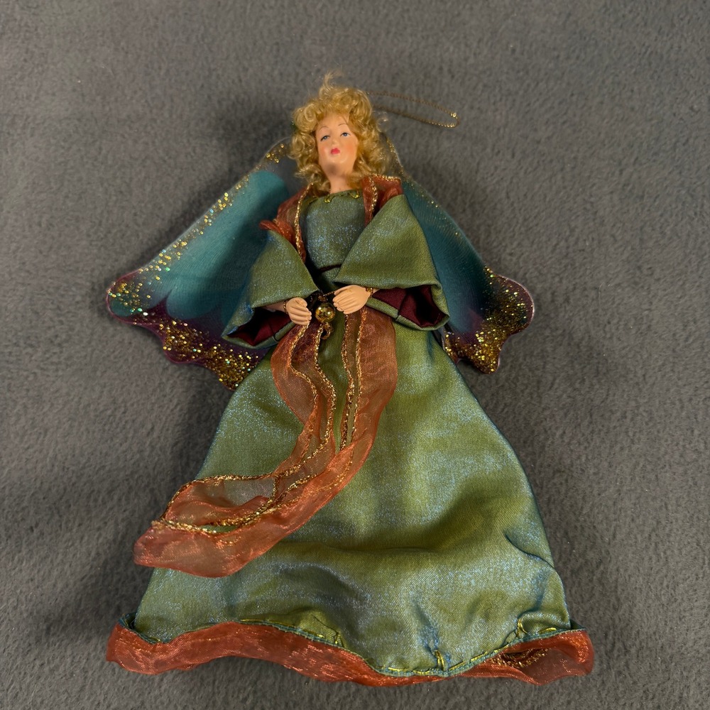 Russ Berrie Judy Lynn Collection Angel Christmas Ornament Green Gold 21322
